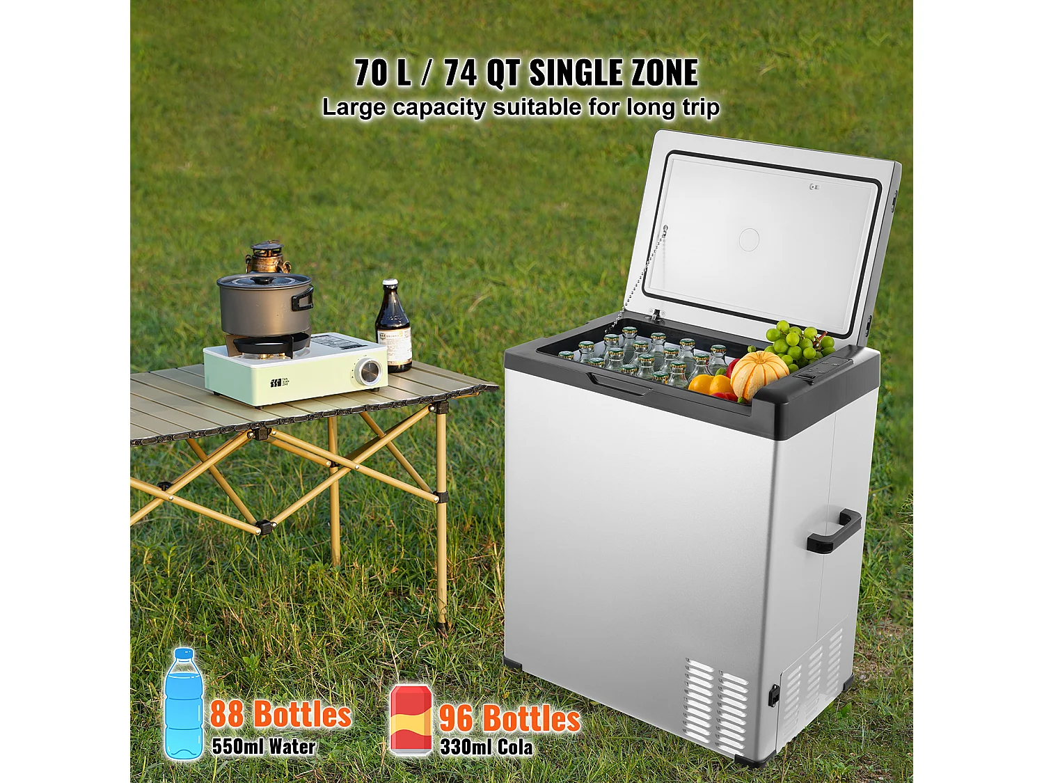 Réfrigérateur de Voiture SucceBuy Réfrigérateur de Voiture Portable 12V 70L à Zone Unique pour Camping-Car