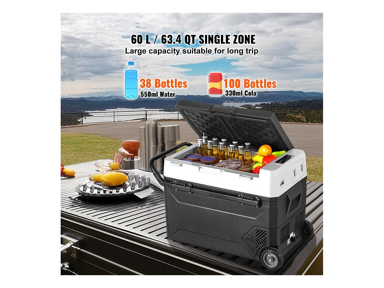 Réfrigérateur de Voiture SucceBuy Réfrigérateur Congélateur Portable pour Voiture 60L, Zone Unique, Compresseur pour Voiture et Maison