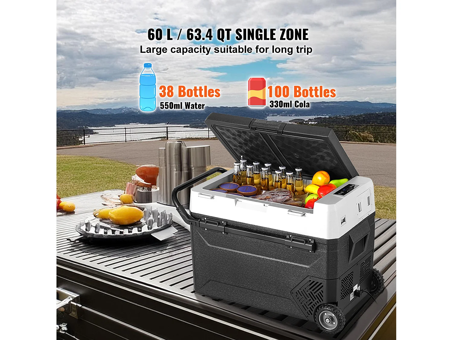 Réfrigérateur de Voiture SucceBuy Réfrigérateur Congélateur Portable pour Voiture 60L, Zone Unique, Compresseur pour Voiture et Maison