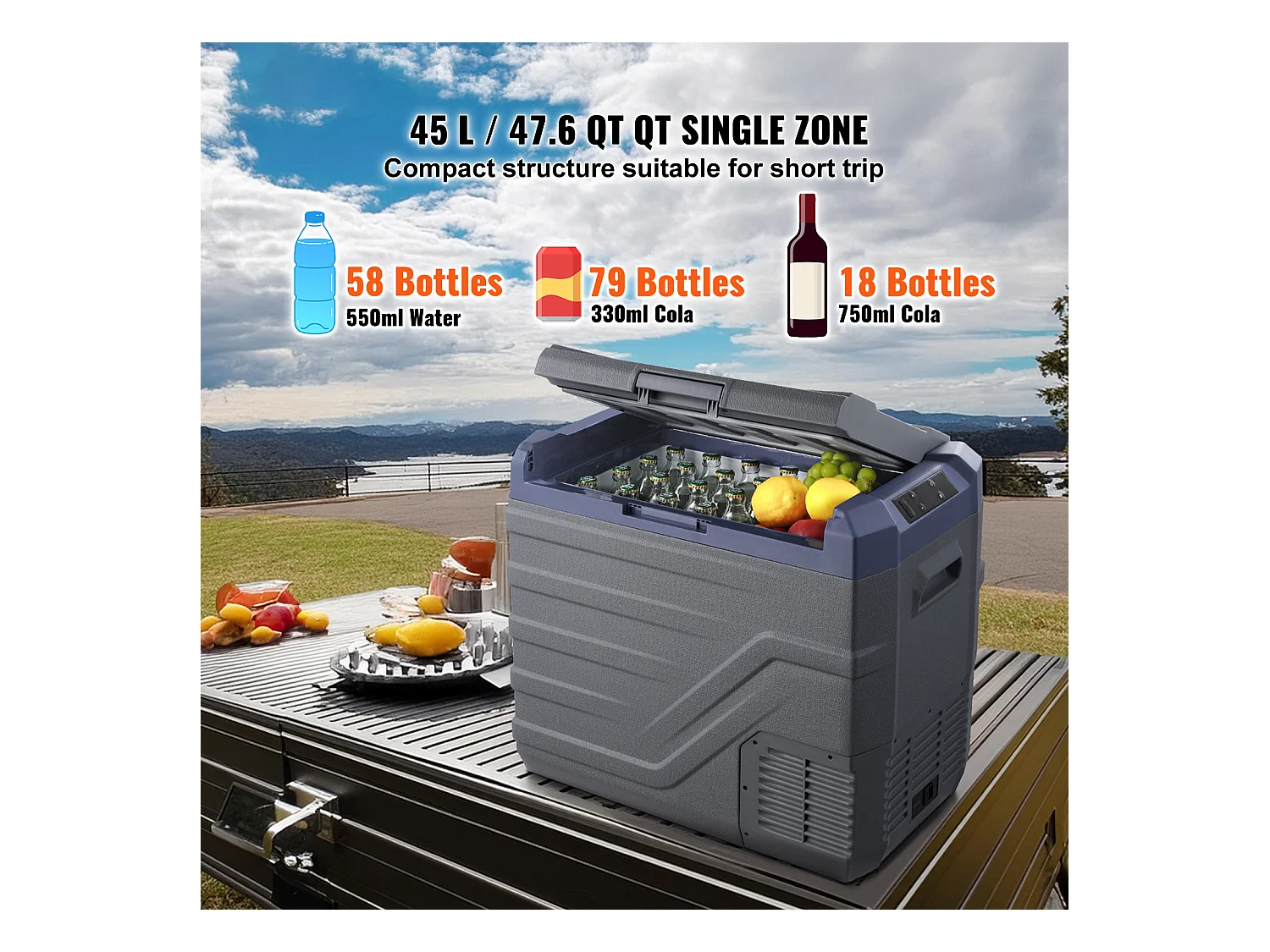 Réfrigérateur de Voiture SucceBuy Réfrigérateur-Congélateur Portable 45L pour Voiture, Compresseur à Zone Unique pour la Voiture, la Maison, Gris