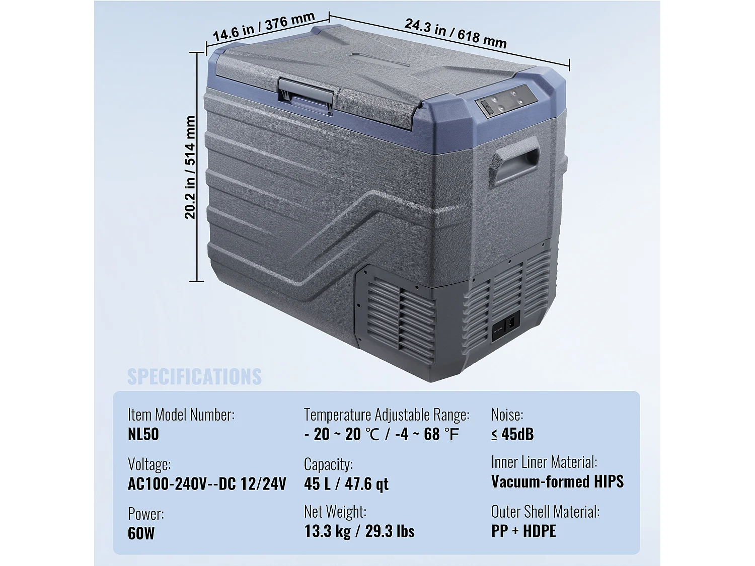 Réfrigérateur de Voiture SucceBuy Réfrigérateur-Congélateur Portable 45L pour Voiture, Compresseur à Zone Unique pour la Voiture, la Maison, Gris