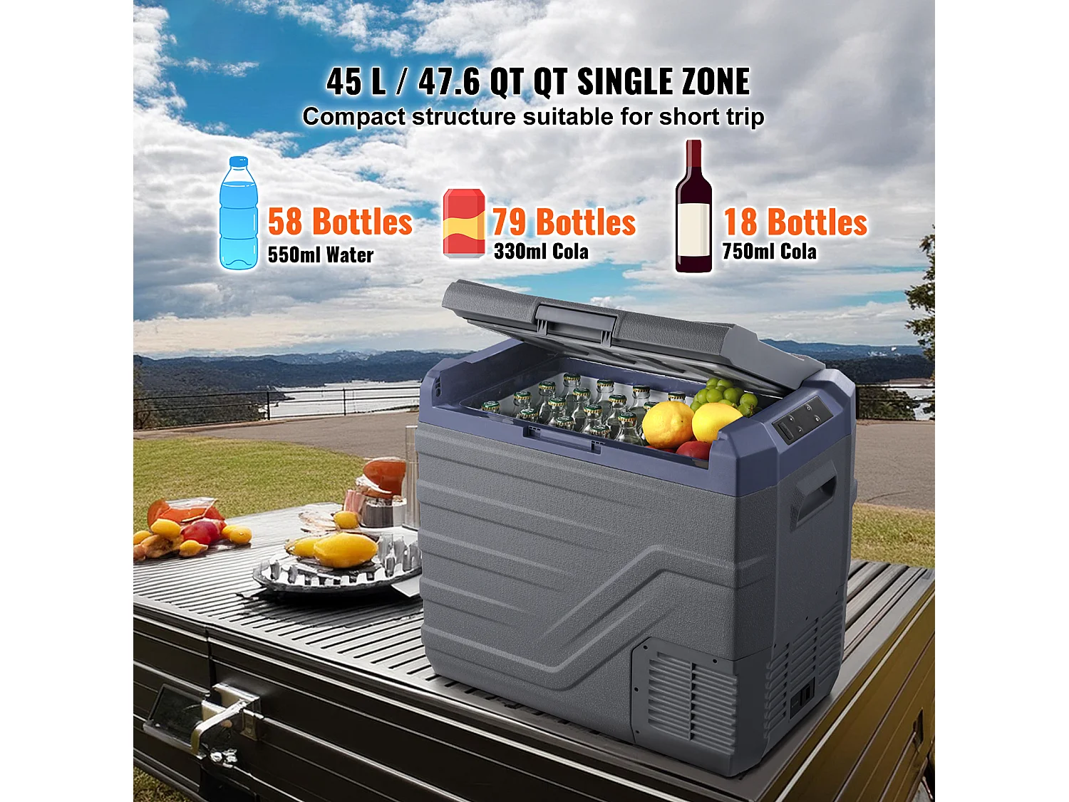 Réfrigérateur de Voiture SucceBuy Réfrigérateur-Congélateur Portable 45L pour Voiture, Compresseur à Zone Unique pour la Voiture, la Maison, Gris
