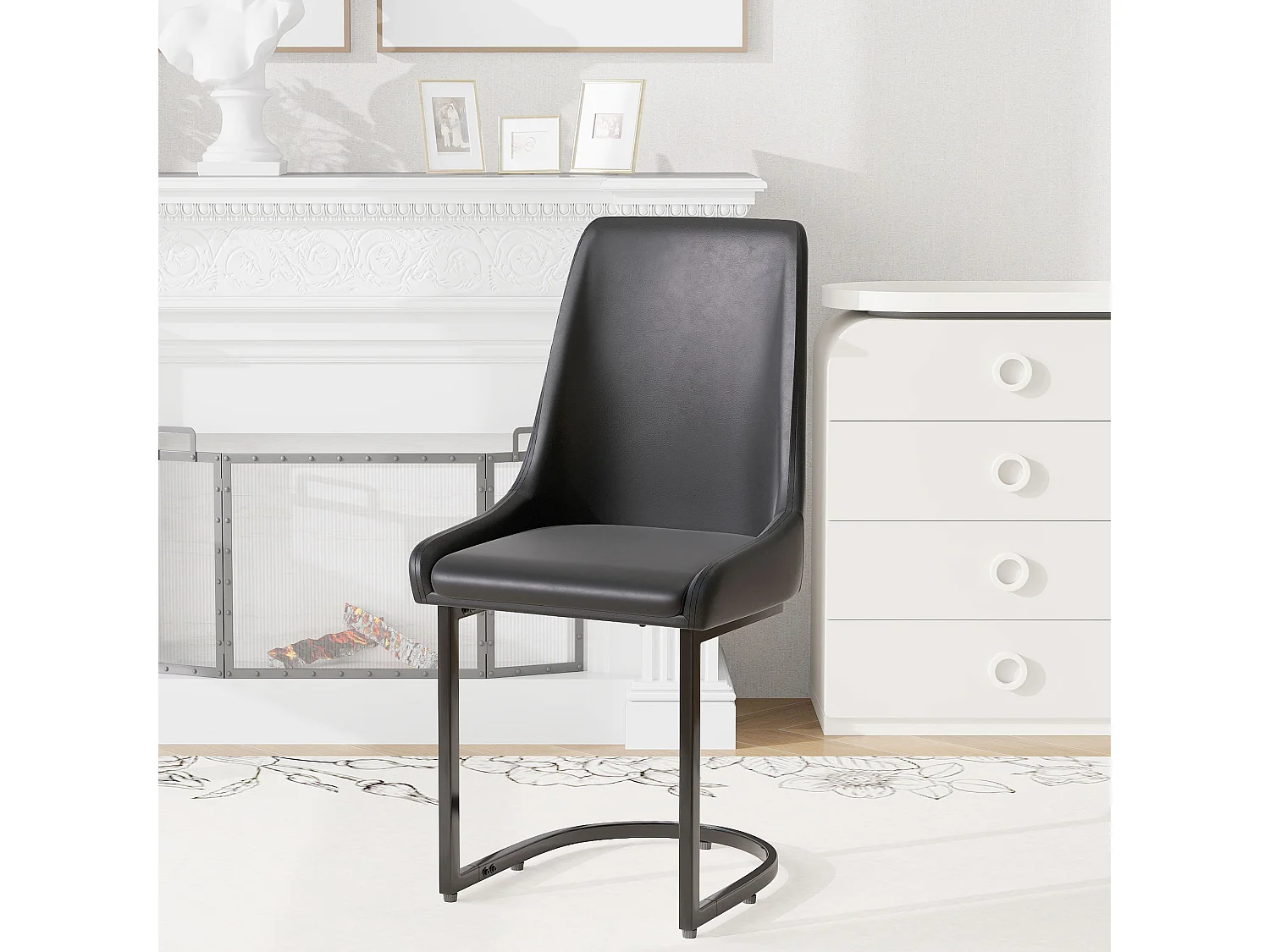 Juego de 4 sillas de comedor - 49,5 x 55 x 92 cm - con respaldo alto - para comedor y salón - piel sintética - color negro