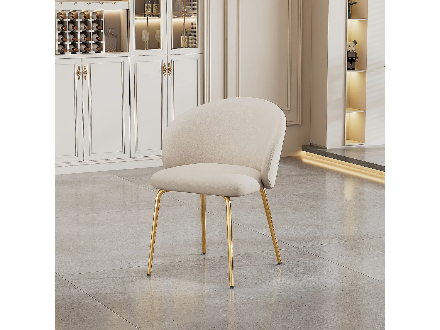 Lot de 6 chaises de salle à manger - 56 x 56 x 76 cm - avec accoudoirs et pieds en métal doré - velours - beige