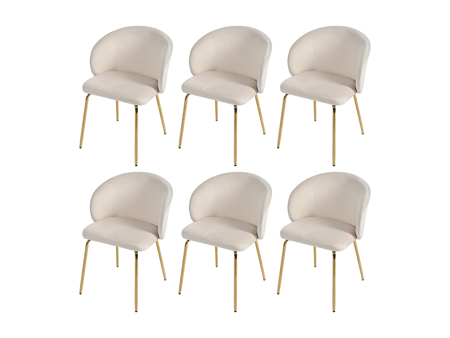Lot de 6 chaises de salle à manger - 56 x 56 x 76 cm - avec accoudoirs et pieds en métal doré - velours - beige
