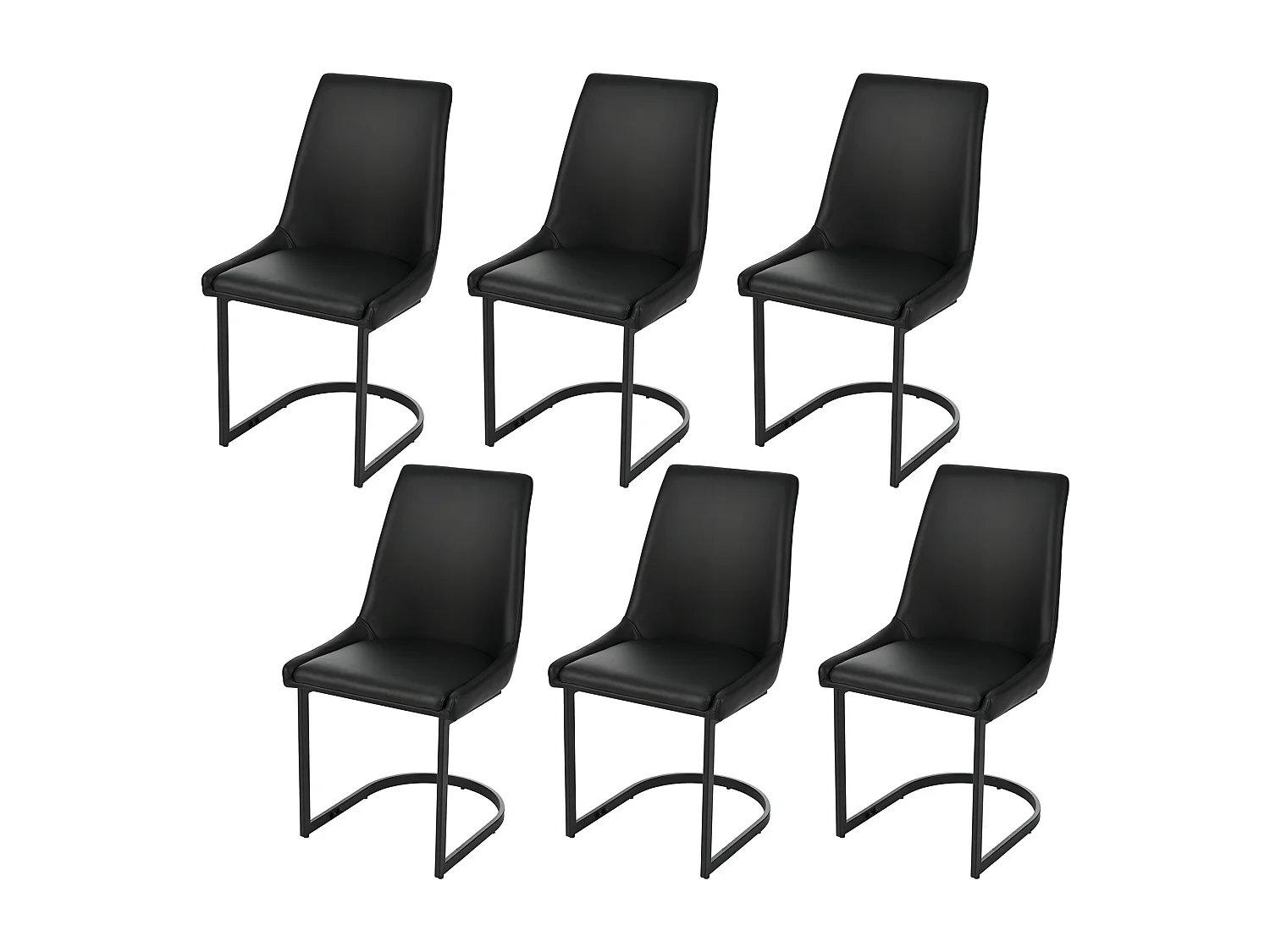 Set van 6 eetkamerstoelen - 49,5 x 55 x 92 cm - met hoge rugleuning - voor eetkamer en woonkamer - PU-leer - zwart