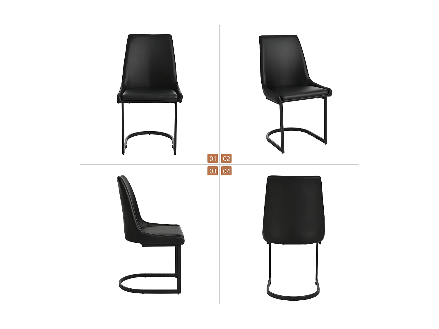 Set van 6 eetkamerstoelen - 49,5 x 55 x 92 cm - met hoge rugleuning - voor eetkamer en woonkamer - PU-leer - zwart