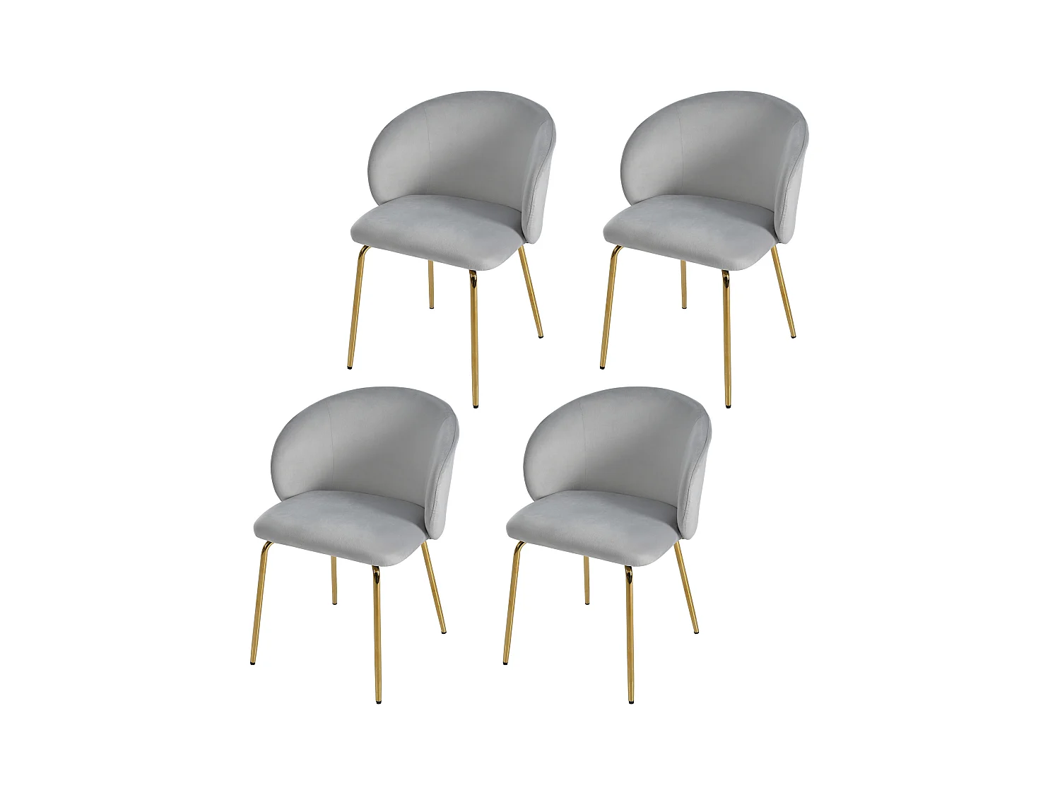 Lot de 4 chaises de salle à manger - 56 x 56 x 76 cm - avec accoudoirs et pieds en métal doré - velours - gris