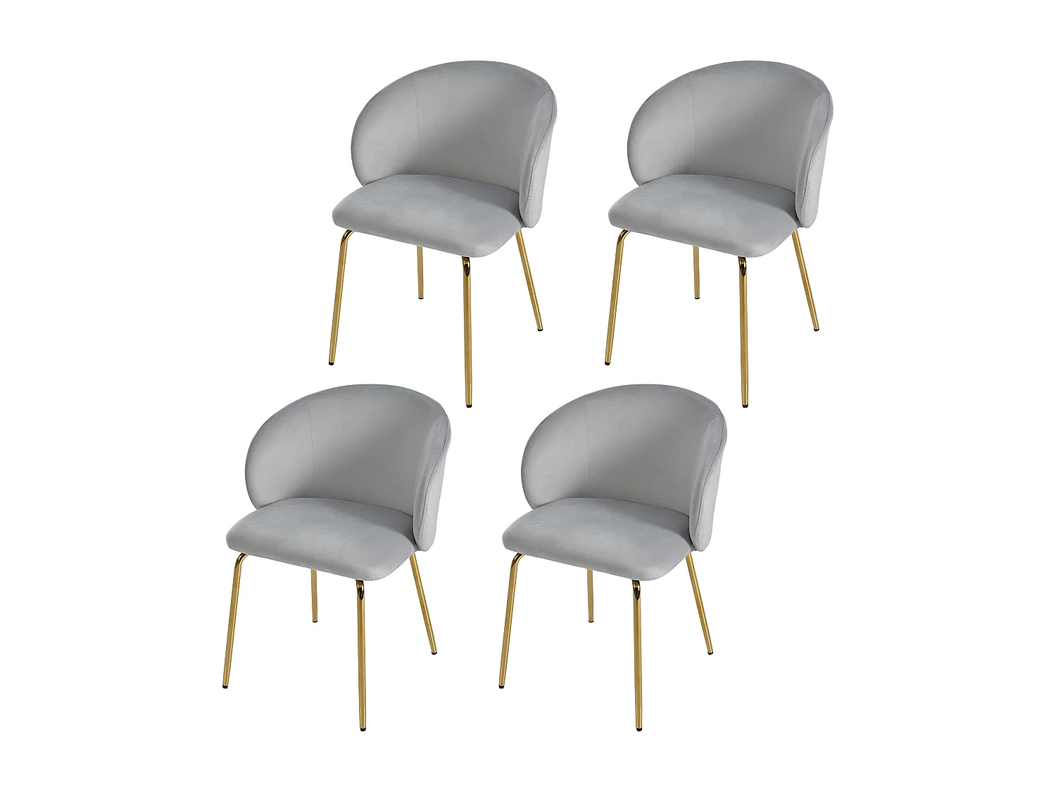 Lot de 4 chaises de salle à manger - 56 x 56 x 76 cm - avec accoudoirs et pieds en métal doré - velours - gris