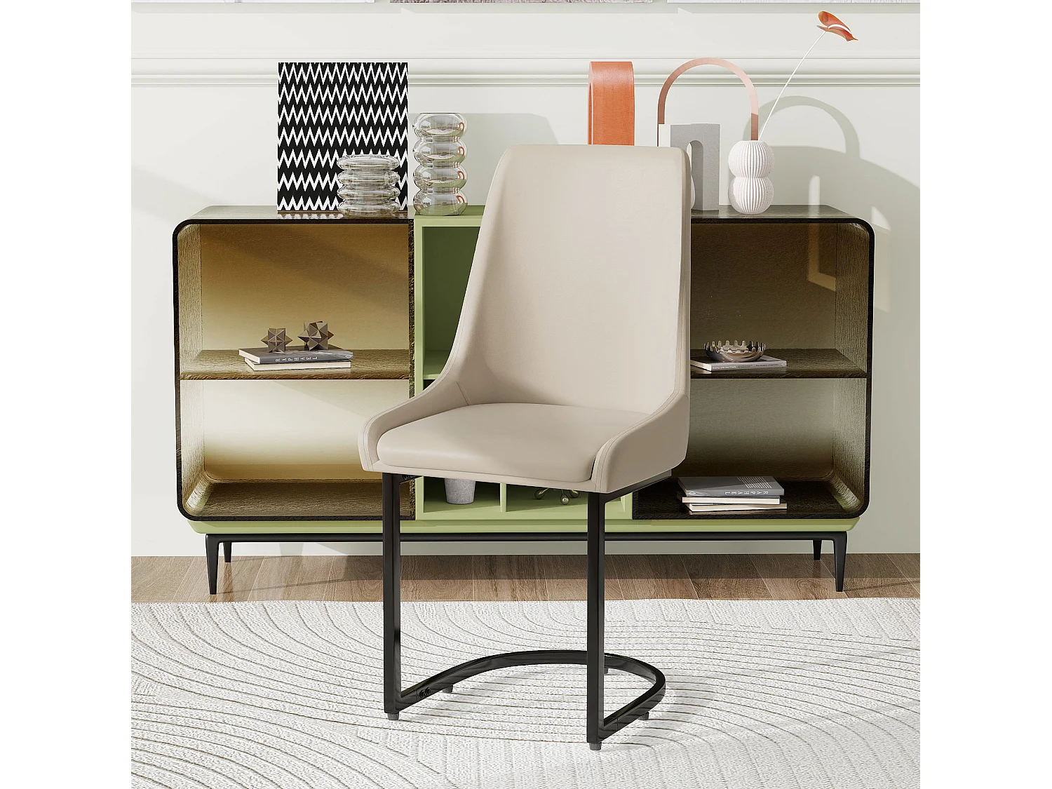 Set van 6 eetkamerstoelen - 49,5 x 55 x 92 cm - met hoge rugleuning - voor eetkamer en woonkamer - PU-leer - Khaki