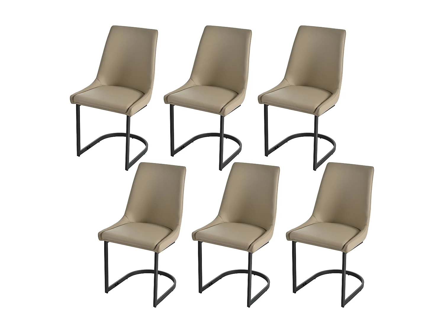 Set van 6 eetkamerstoelen - 49,5 x 55 x 92 cm - met hoge rugleuning - voor eetkamer en woonkamer - PU-leer - Khaki