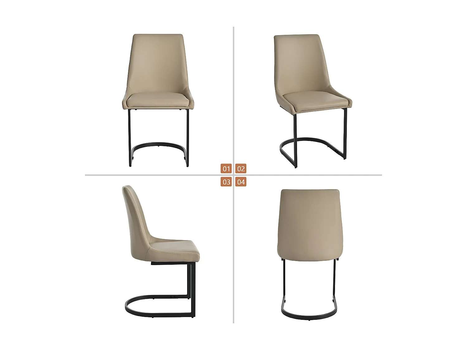 Set van 6 eetkamerstoelen - 49,5 x 55 x 92 cm - met hoge rugleuning - voor eetkamer en woonkamer - PU-leer - Khaki