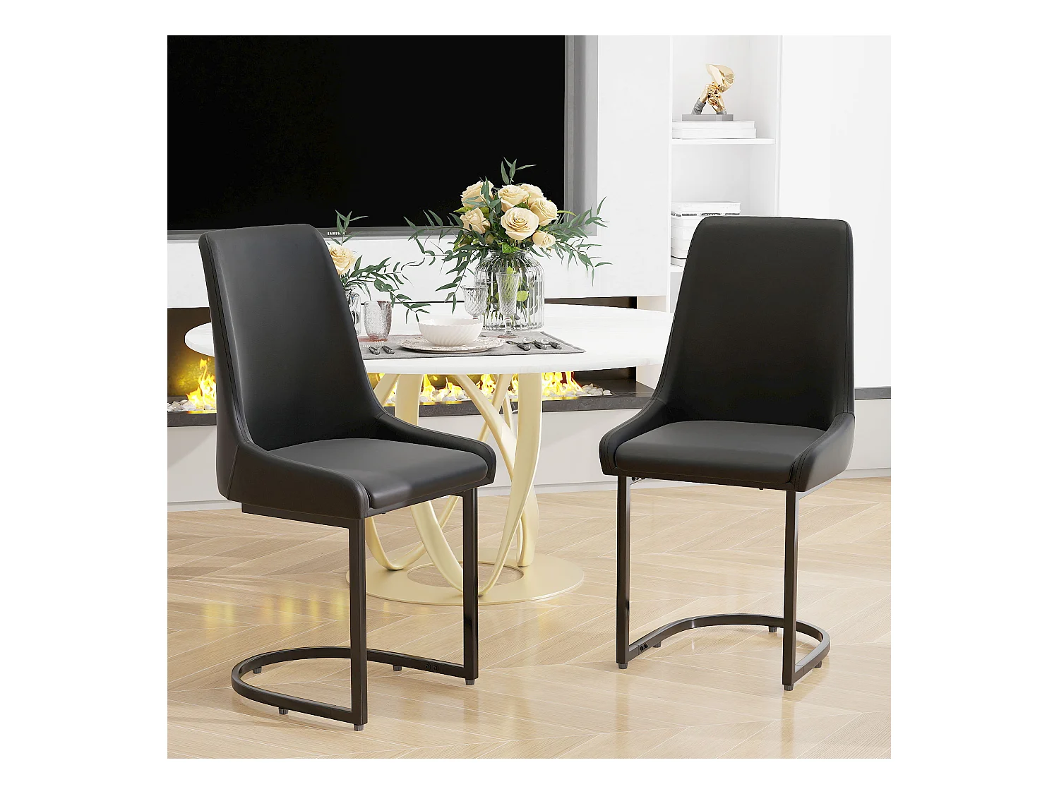 Set van 2 eetkamerstoelen - 49,5 x 55 x 92 cm - met hoge rugleuning - voor eetkamer en woonkamer - PU-leer - zwart