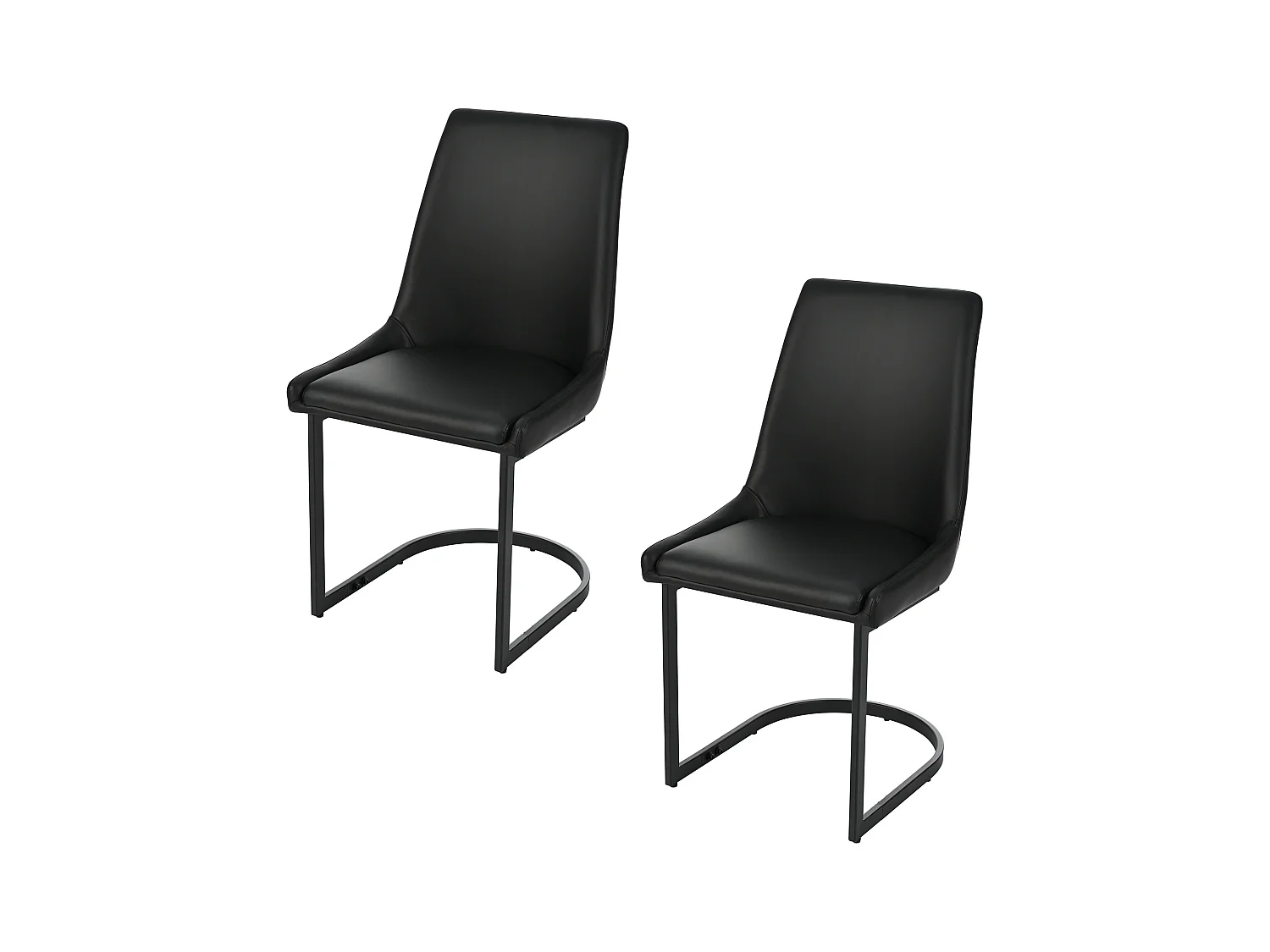 Set van 2 eetkamerstoelen - 49,5 x 55 x 92 cm - met hoge rugleuning - voor eetkamer en woonkamer - PU-leer - zwart