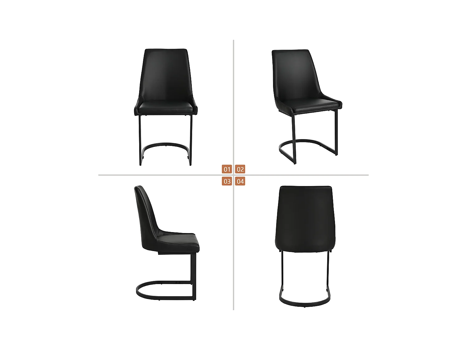 Set van 2 eetkamerstoelen - 49,5 x 55 x 92 cm - met hoge rugleuning - voor eetkamer en woonkamer - PU-leer - zwart