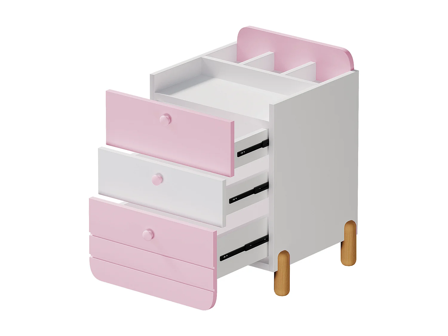 Mesa de cabeceira - 62 x 40 x 83 cm - 3 gavetas silenciosas com prateleiras - pernas requintadas - madeira - rosa