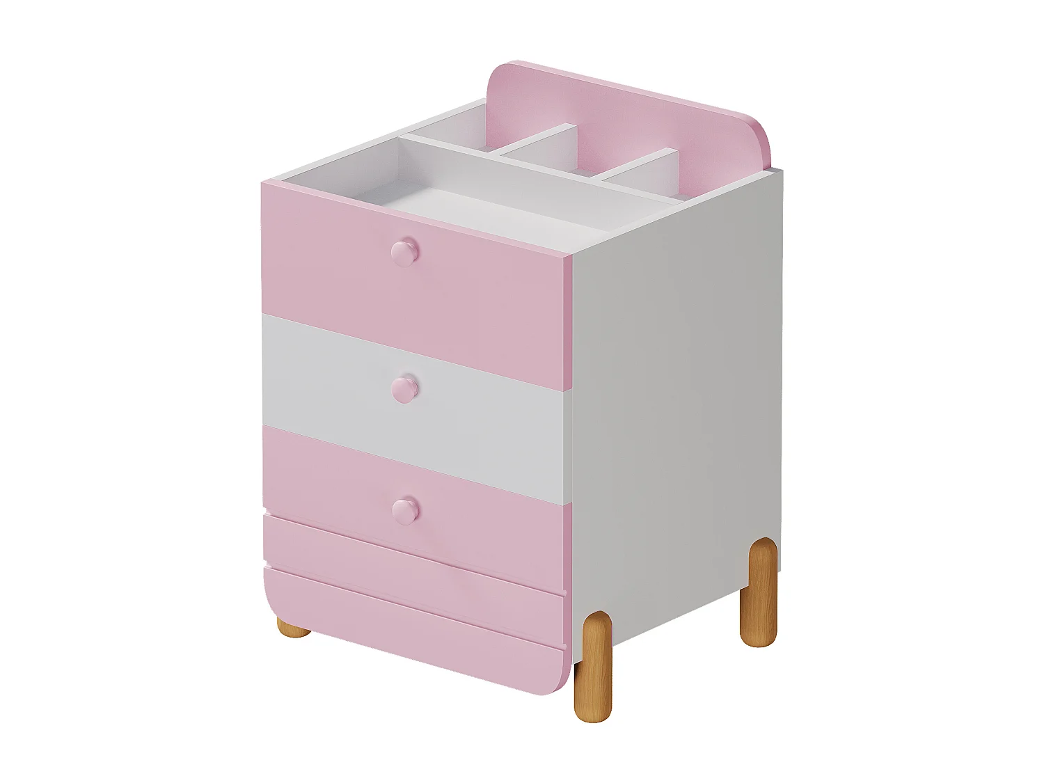 Mesa de cabeceira - 62 x 40 x 83 cm - 3 gavetas silenciosas com prateleiras - pernas requintadas - madeira - rosa