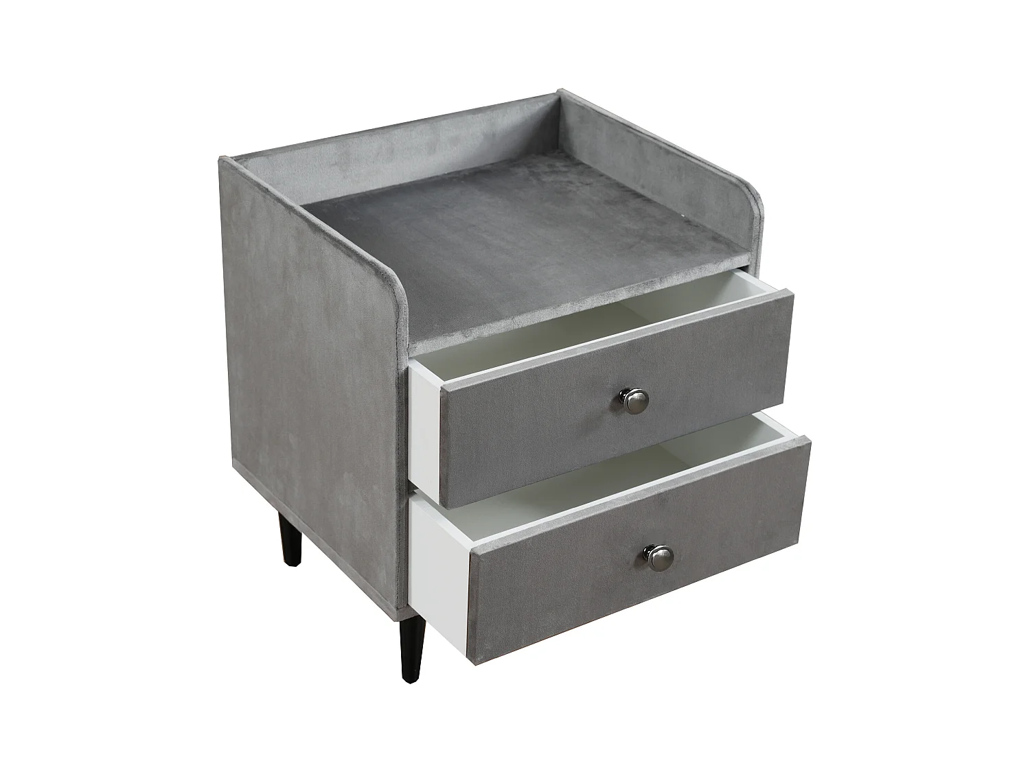 Tapicerowana szafka nocna - 43,9 x 35,5 x 49 cm - z 2 szufladami + metalowy uchwyt - Płyta MDF + aksamit - szary