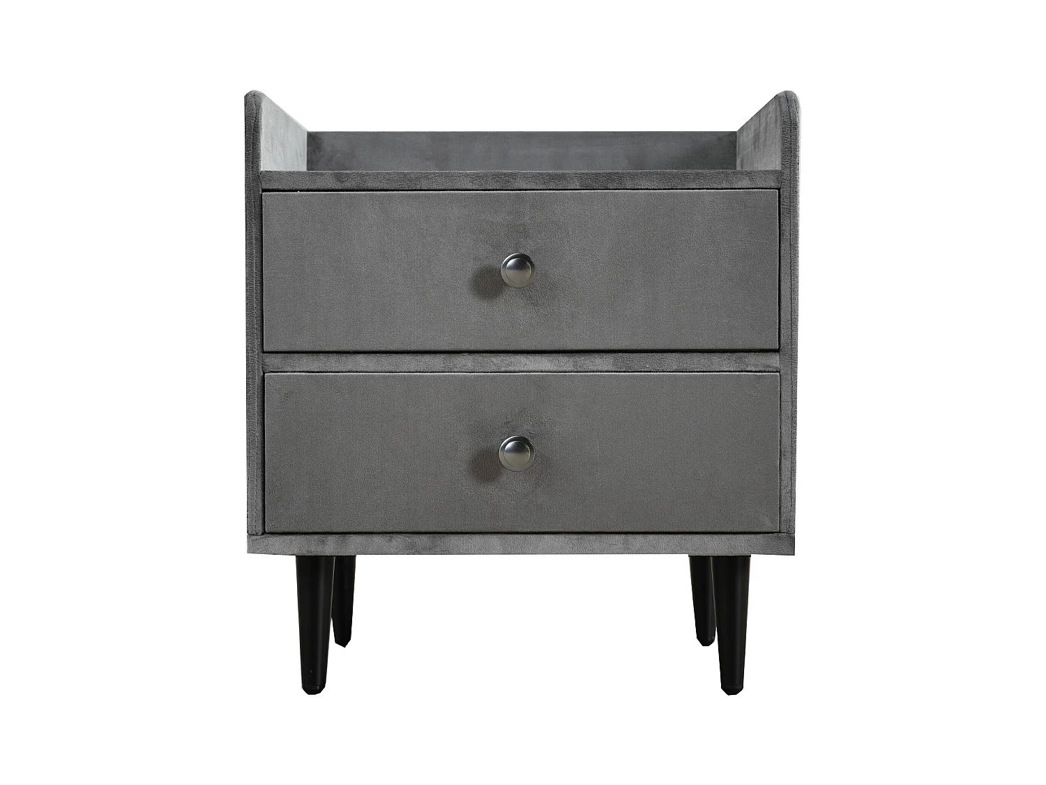 Tapicerowana szafka nocna - 43,9 x 35,5 x 49 cm - z 2 szufladami + metalowy uchwyt - Płyta MDF + aksamit - szary