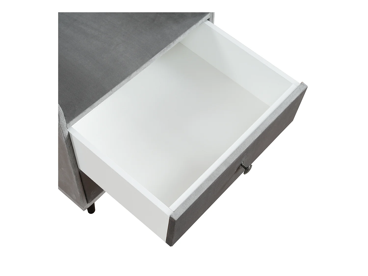 Tapicerowana szafka nocna - 43,9 x 35,5 x 49 cm - z 2 szufladami + metalowy uchwyt - Płyta MDF + aksamit - szary