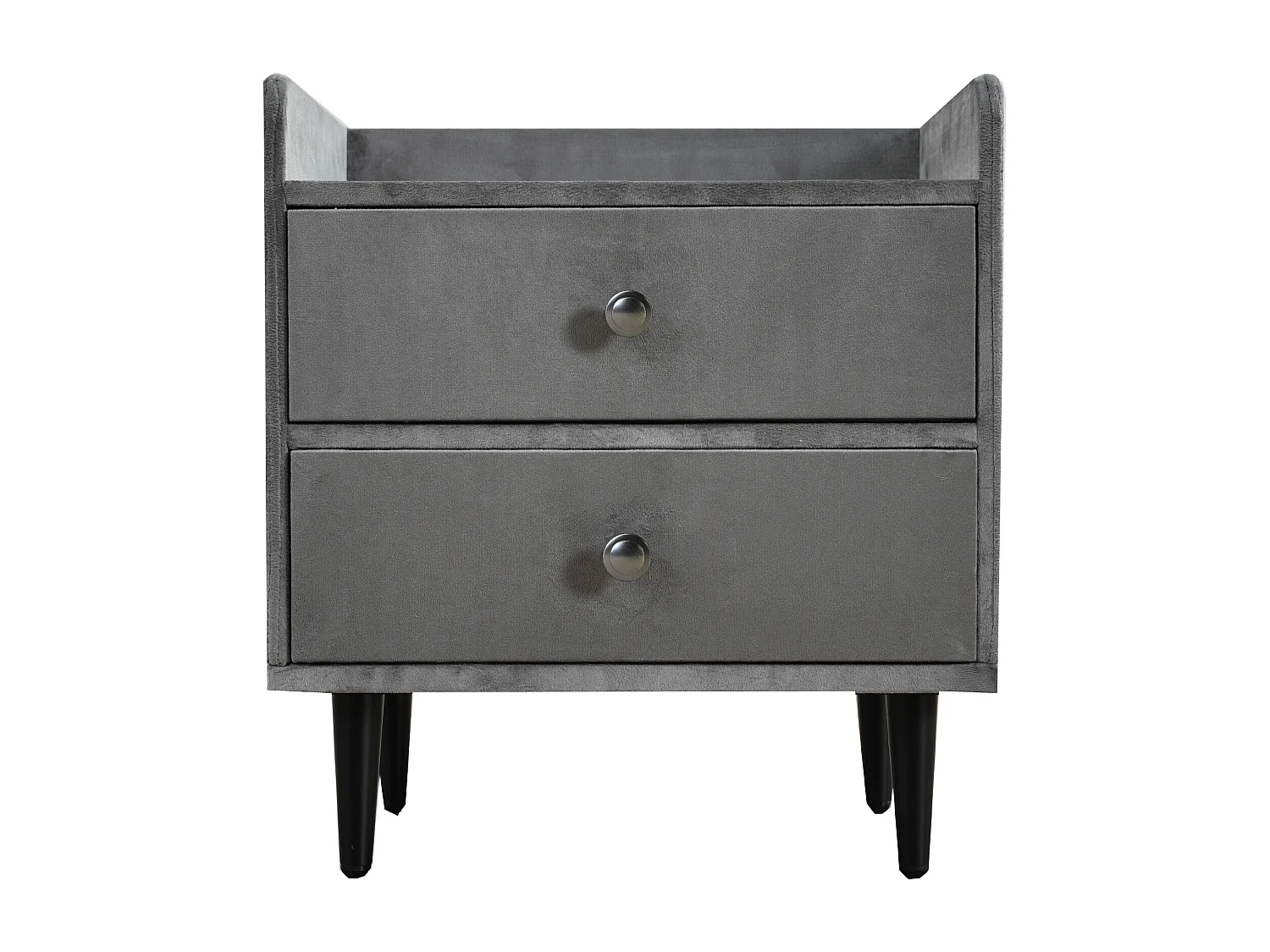 Polstret sengebord - 43,9 x 35,5 x 49 cm - med 2 skuffer + metalhåndtag - MDF + fløjl - grå