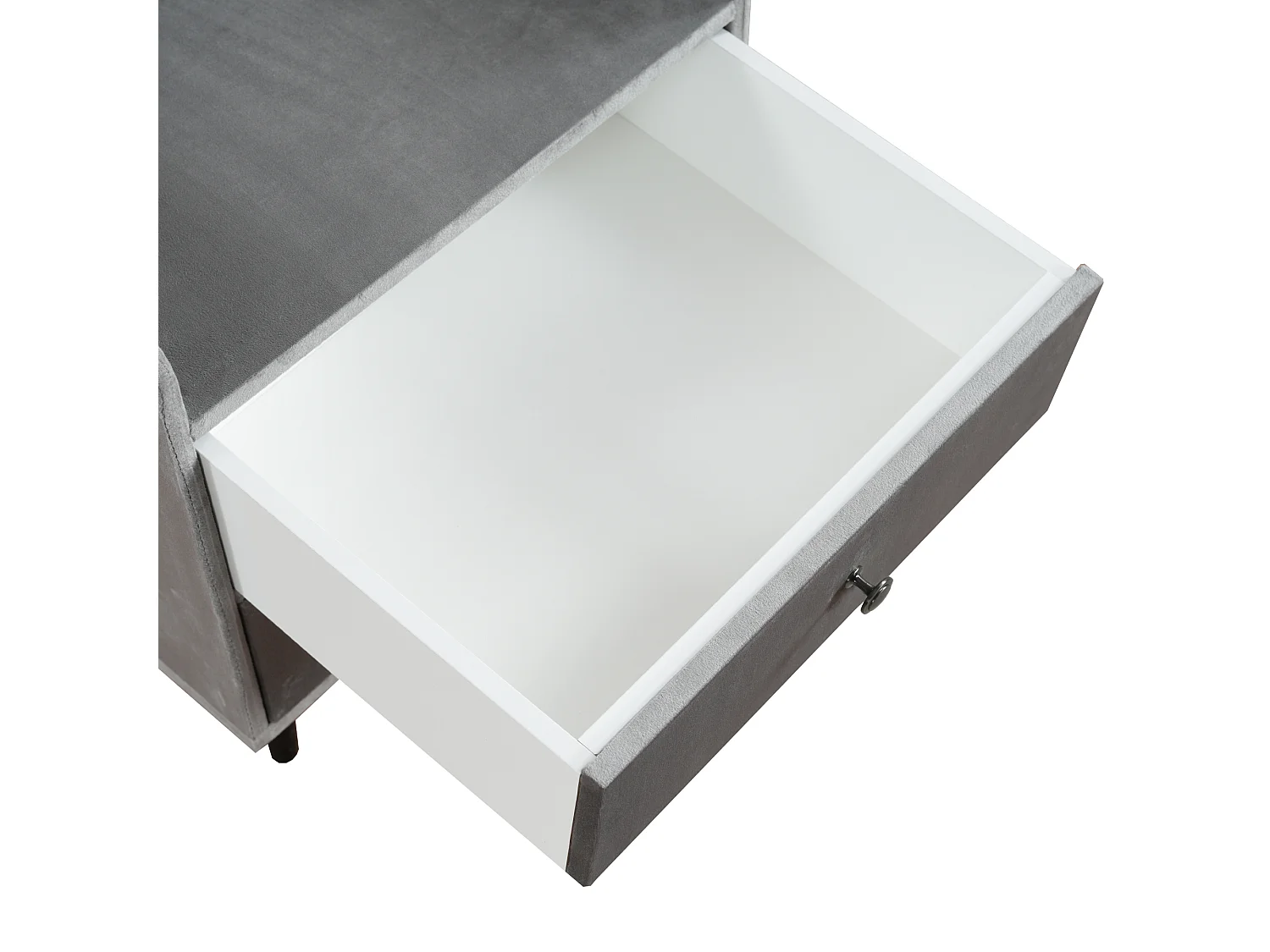 Polstret sengebord - 43,9 x 35,5 x 49 cm - med 2 skuffer + metalhåndtag - MDF + fløjl - grå