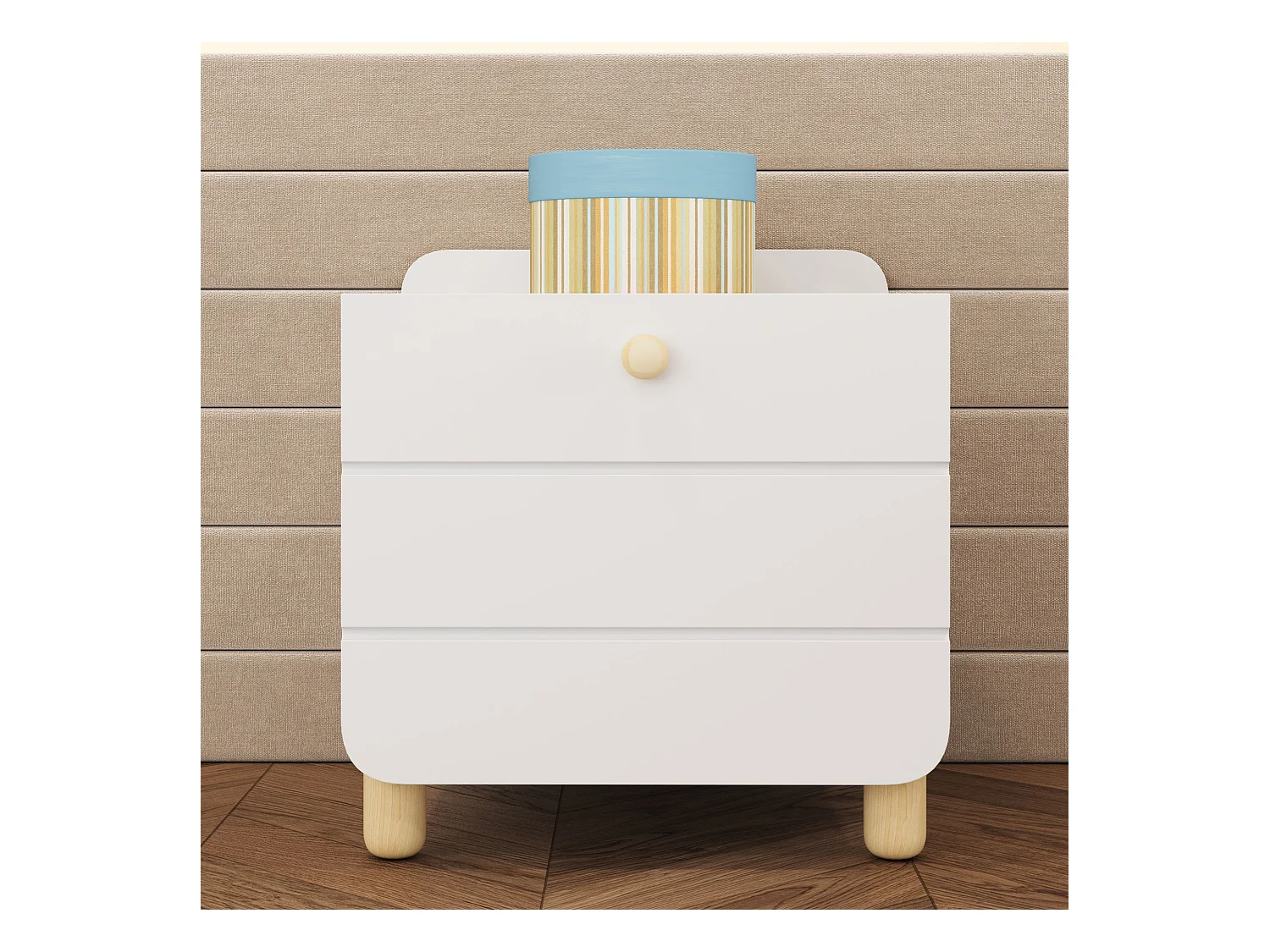 Nachttisch – 38,3 x 33 x 39,5 cm – 1 leise Schublade mit Ablageflächen – Schlanke Beine – Holz – Weiß