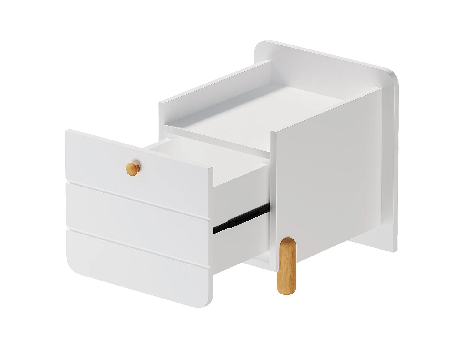 Nachttisch – 38,3 x 33 x 39,5 cm – 1 leise Schublade mit Ablageflächen – Schlanke Beine – Holz – Weiß