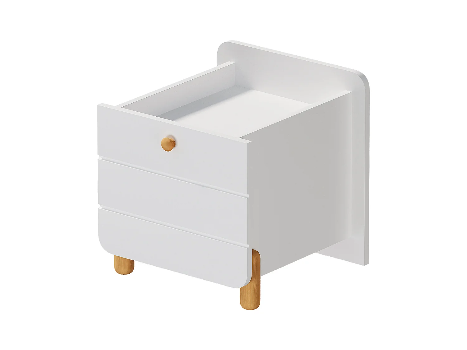 Nachttisch – 38,3 x 33 x 39,5 cm – 1 leise Schublade mit Ablageflächen – Schlanke Beine – Holz – Weiß