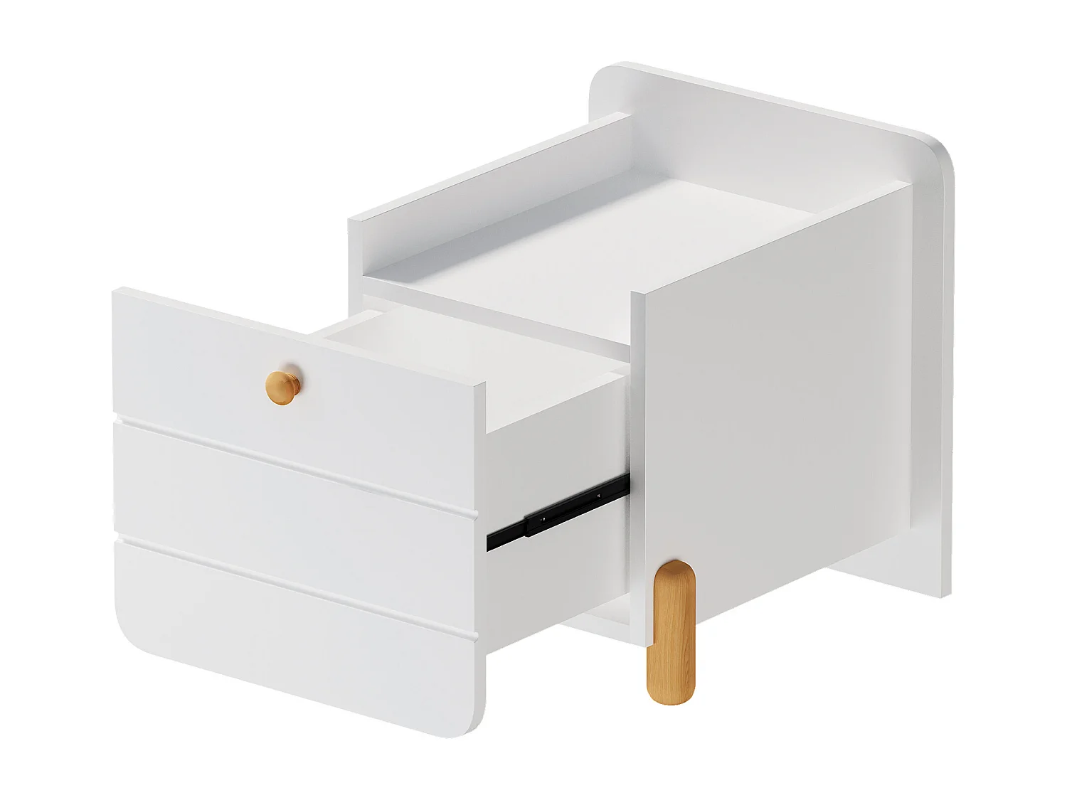 Table de chevet - 38.3 x 33 x 39.5 cm - 1 tiroir silencieux avec étagères - pieds fins - bois - blanc