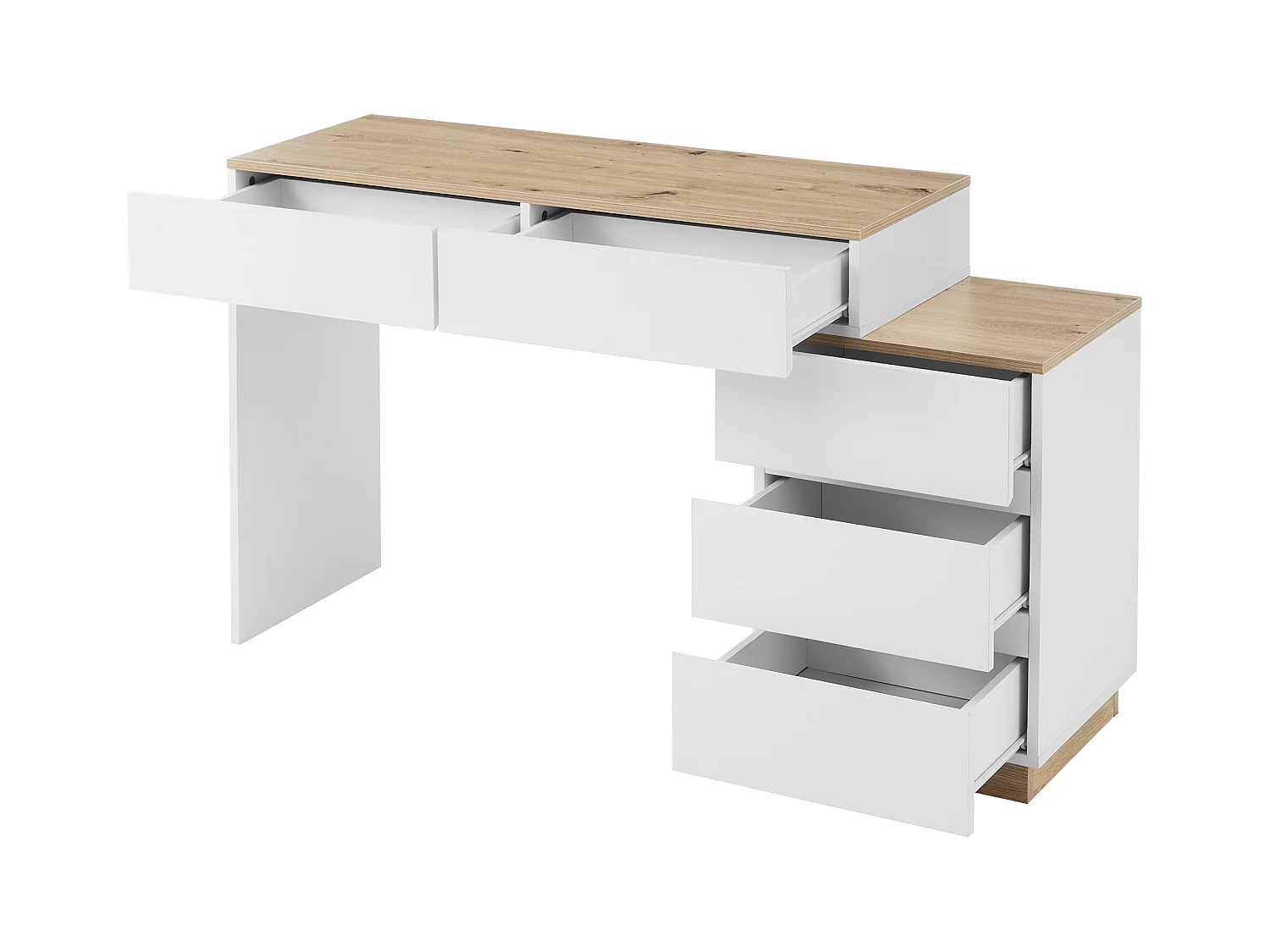 Meuble coiffeuse - 125 x 38.9 x 76 cm - avec 5 tiroirs- pour chambre - aggloméré E1 - blanc