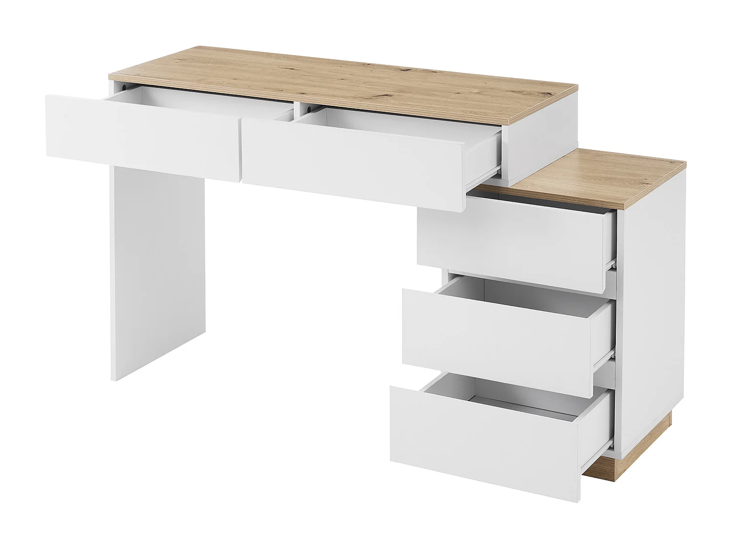 Meuble coiffeuse - 125 x 38.9 x 76 cm - avec 5 tiroirs- pour chambre - aggloméré E1 - blanc