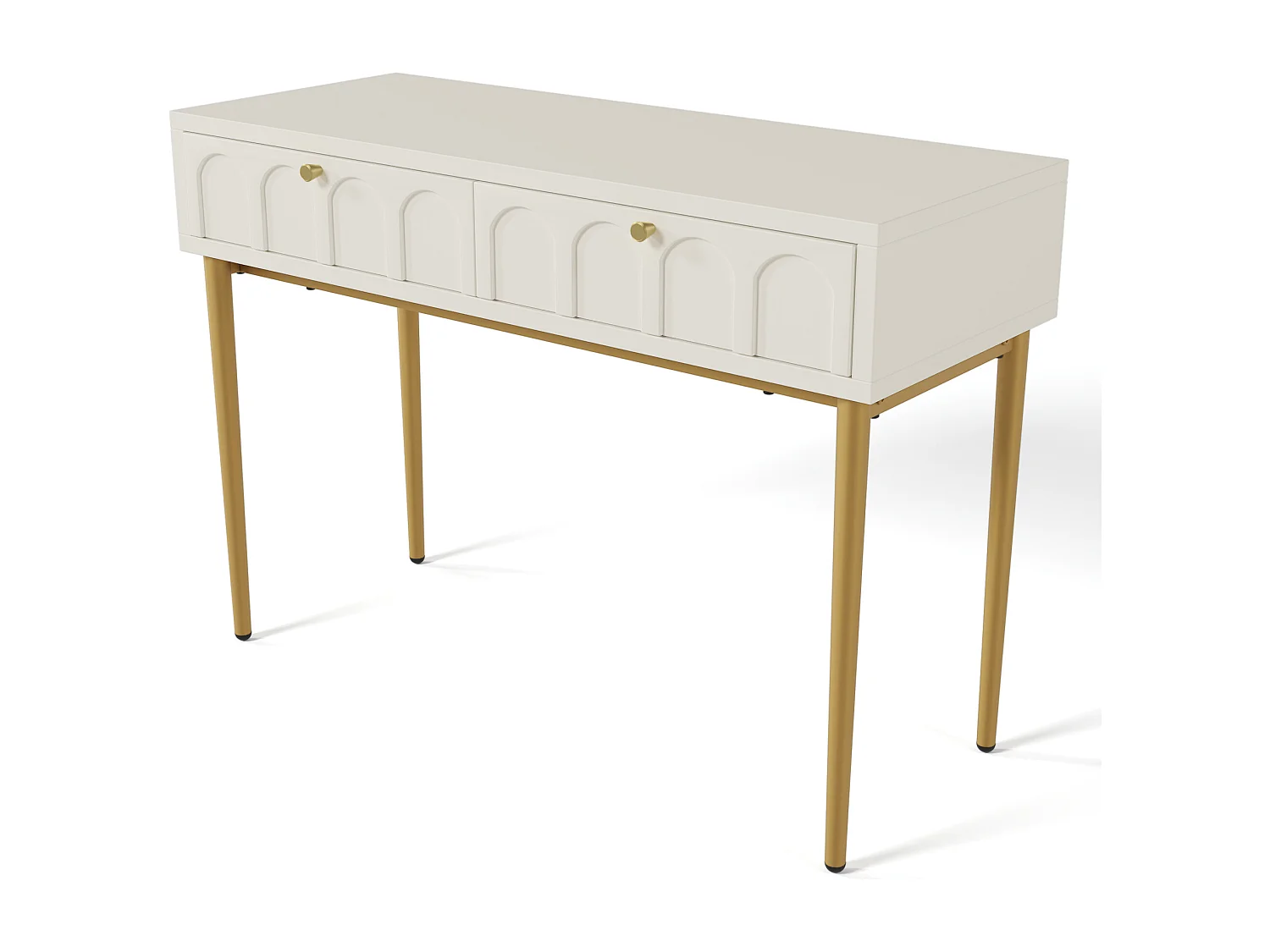 Meuble coiffeuse - 100 x 45 x 76.5 cm - avec 2 tiroirs  - pour chambre à coucher - bois + métal - blanc