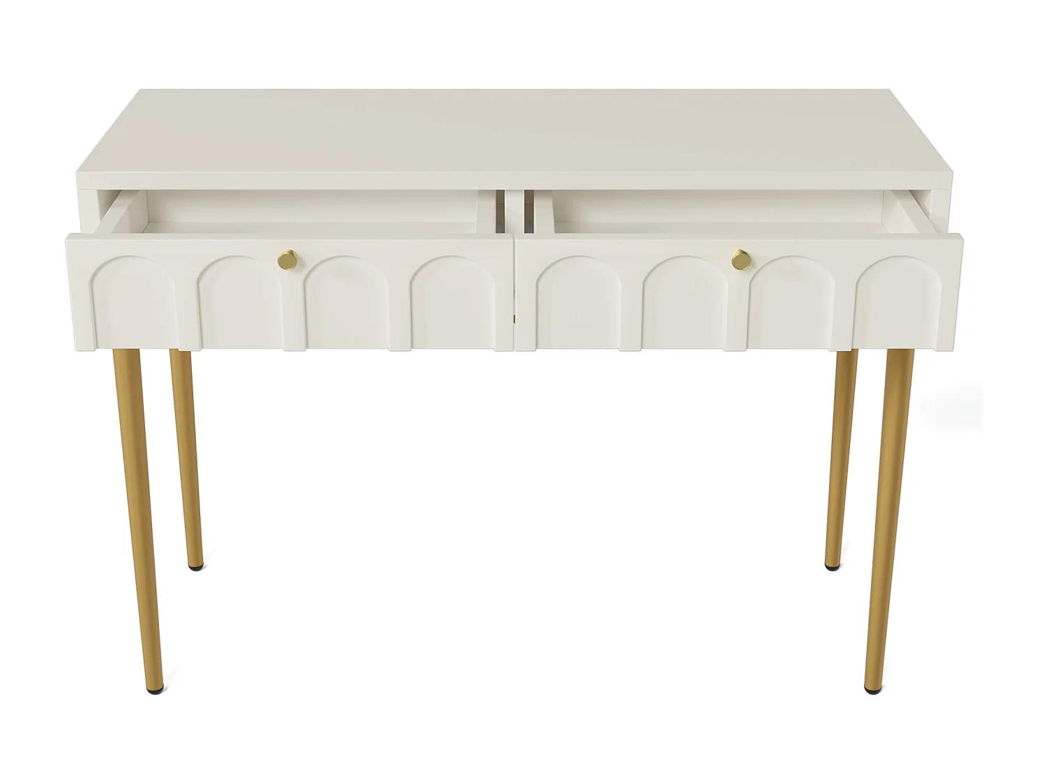 Meuble coiffeuse - 100 x 45 x 76.5 cm - avec 2 tiroirs  - pour chambre à coucher - bois + métal - blanc