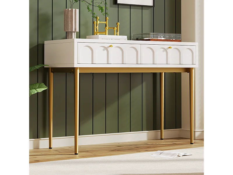 Penteadeira - 100 x 45 x 76,5 cm - com 2 gavetas - para quarto - madeira + metal - branco