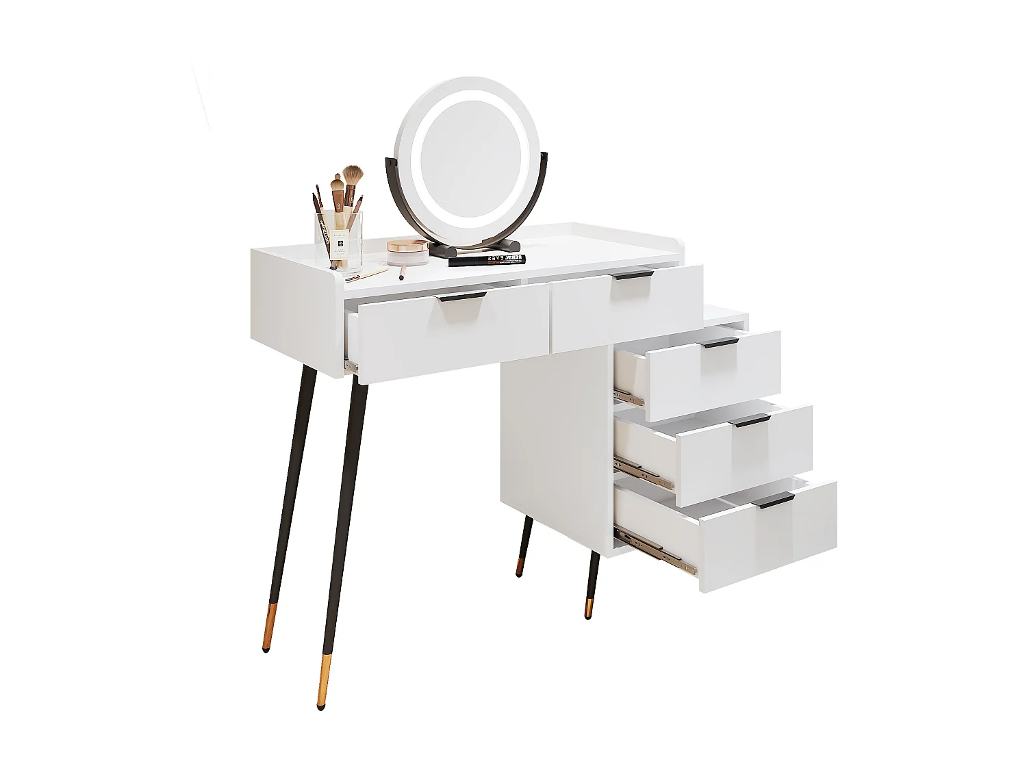 Móvel de toucador - 80 x 40 x 101 cm - com 1 espelho regulável + 5 gavetas - MDF - branco