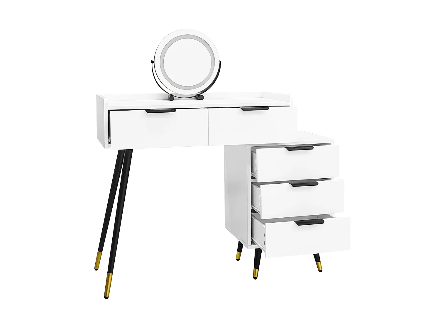 Móvel de toucador - 80 x 40 x 101 cm - com 1 espelho regulável + 5 gavetas - MDF - branco