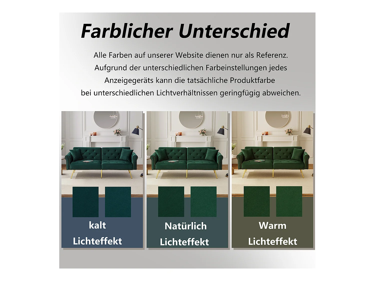 Moderne 2-zits slaapbank – 173 x 75 x 70 cm – 3-voudig verstelbare rugleuning + gouden metalen poten – fluweel – groen