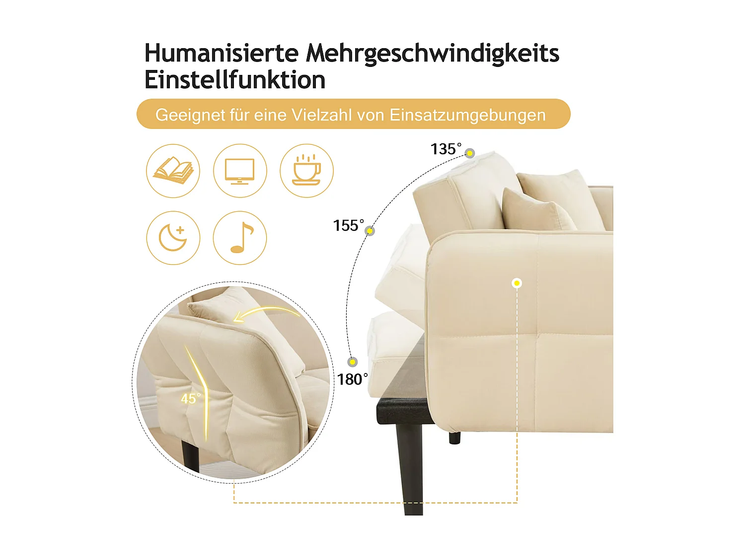 Canapé-lit réglable 2 en 1 – 176 x 78 x 76 cm - 2 places - avec accoudoirs rabattables - velours - beige
