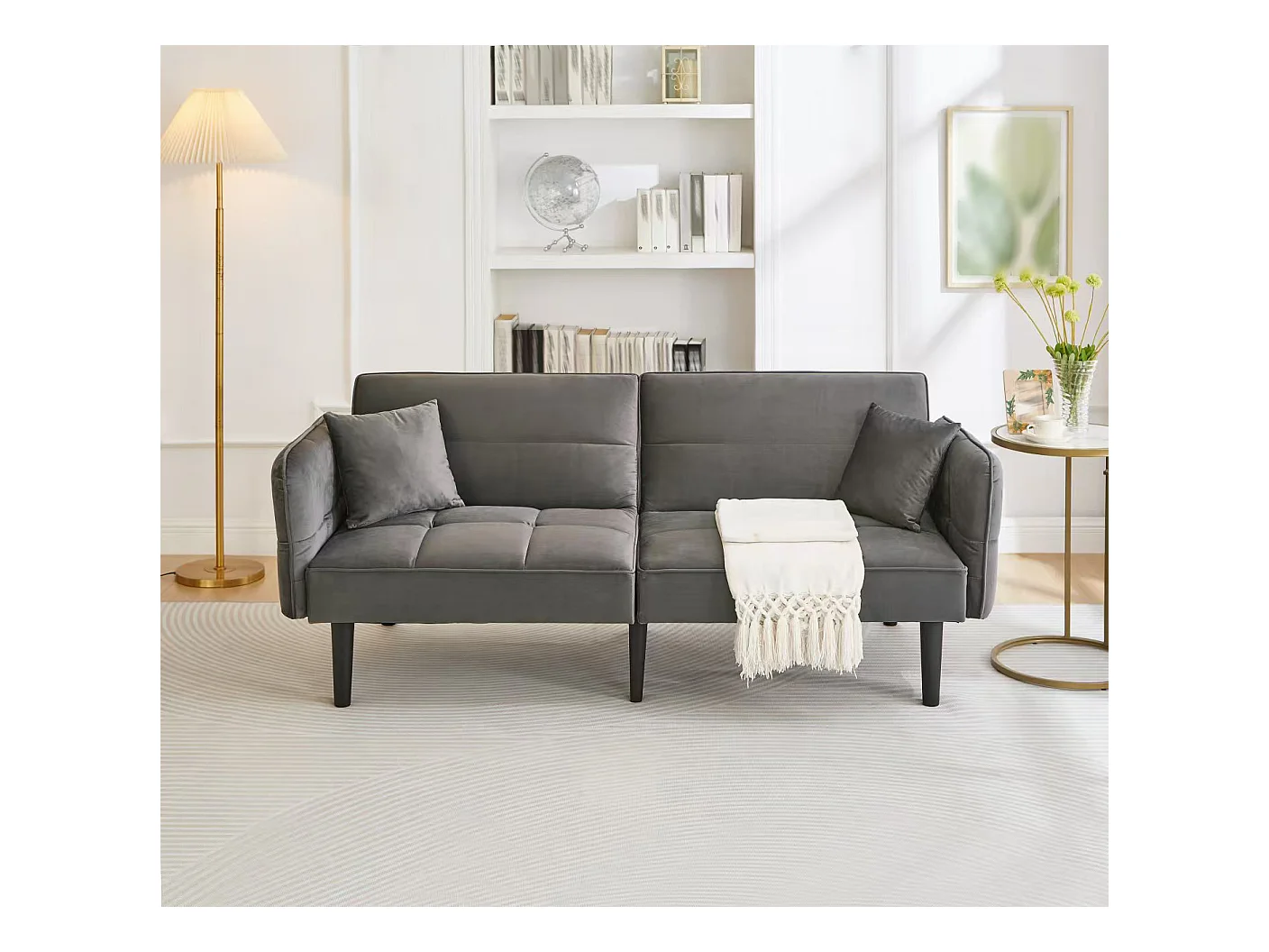 2-in-1 verstellbares Schlafsofa – 176 x 78 x 76 cm – 2-Sitzer – mit klappbaren Armlehnen – Samt – Grau