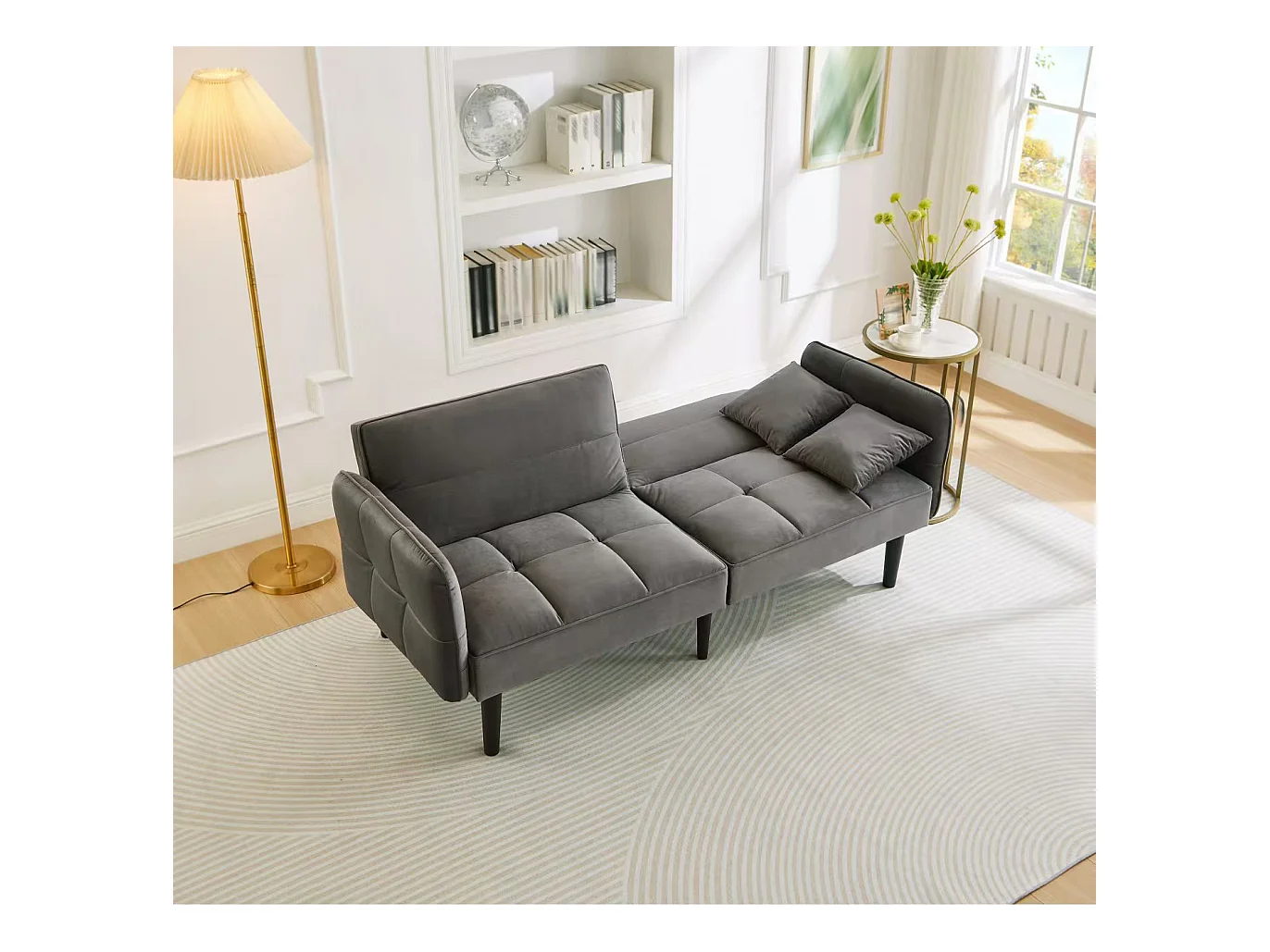 2-in-1 verstellbares Schlafsofa – 176 x 78 x 76 cm – 2-Sitzer – mit klappbaren Armlehnen – Samt – Grau