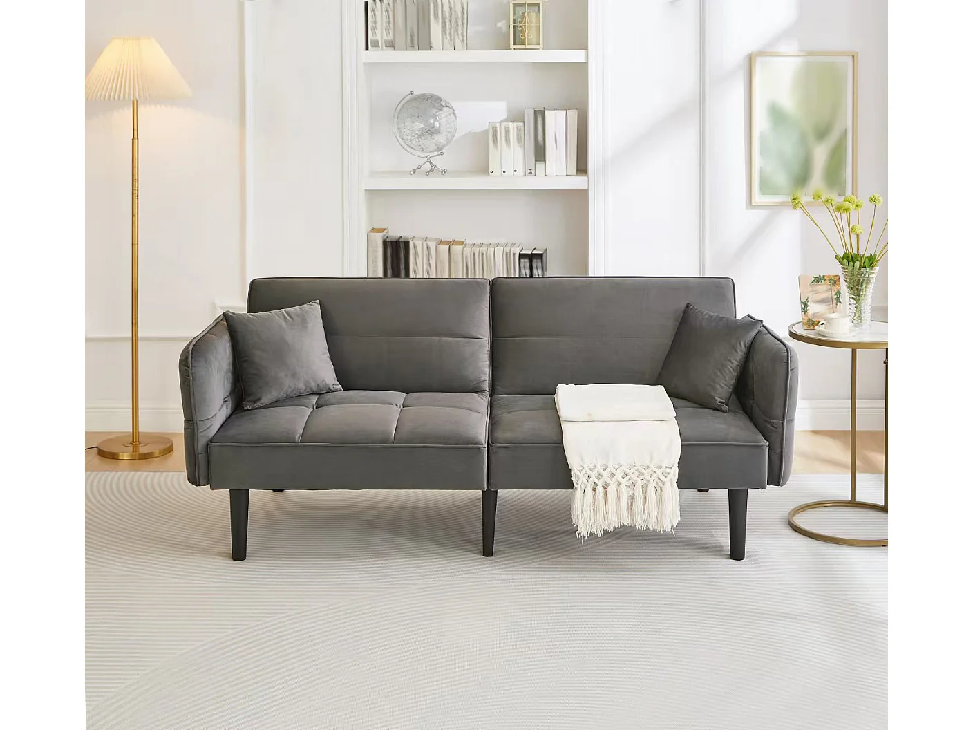 Canapé-lit réglable 2 en 1 – 176 x 78 x 76 cm - 2 places - avec accoudoirs rabattables - velours - gris