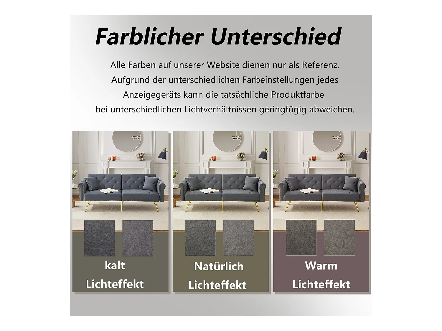 Nowoczesna sofa 2-osobowa z funkcją spania – 173 x 75 x 70 cm – 3-stopniowa regulacja oparcia + złote metalowe nogi – aksamit – szary