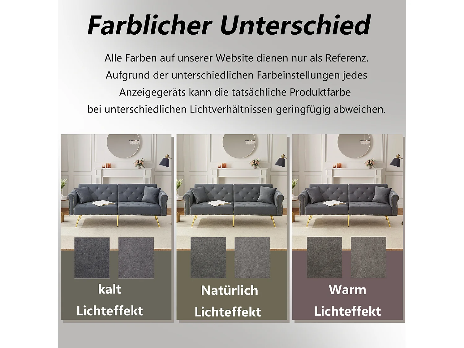 Moderne 2-zits slaapbank – 173 x 75 x 70 cm – 3-voudig verstelbare rugleuning + gouden metalen poten – fluweel – grijs