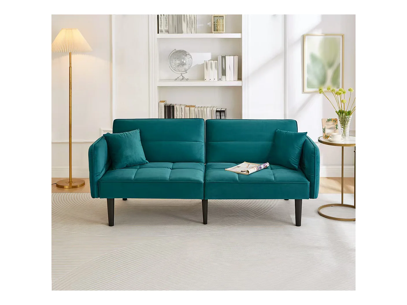 2-in-1 verstelbare slaapbank - 176 x 78 x 76 cm - 2-zits - met opklapbare armleuningen - Fluweel - Groen