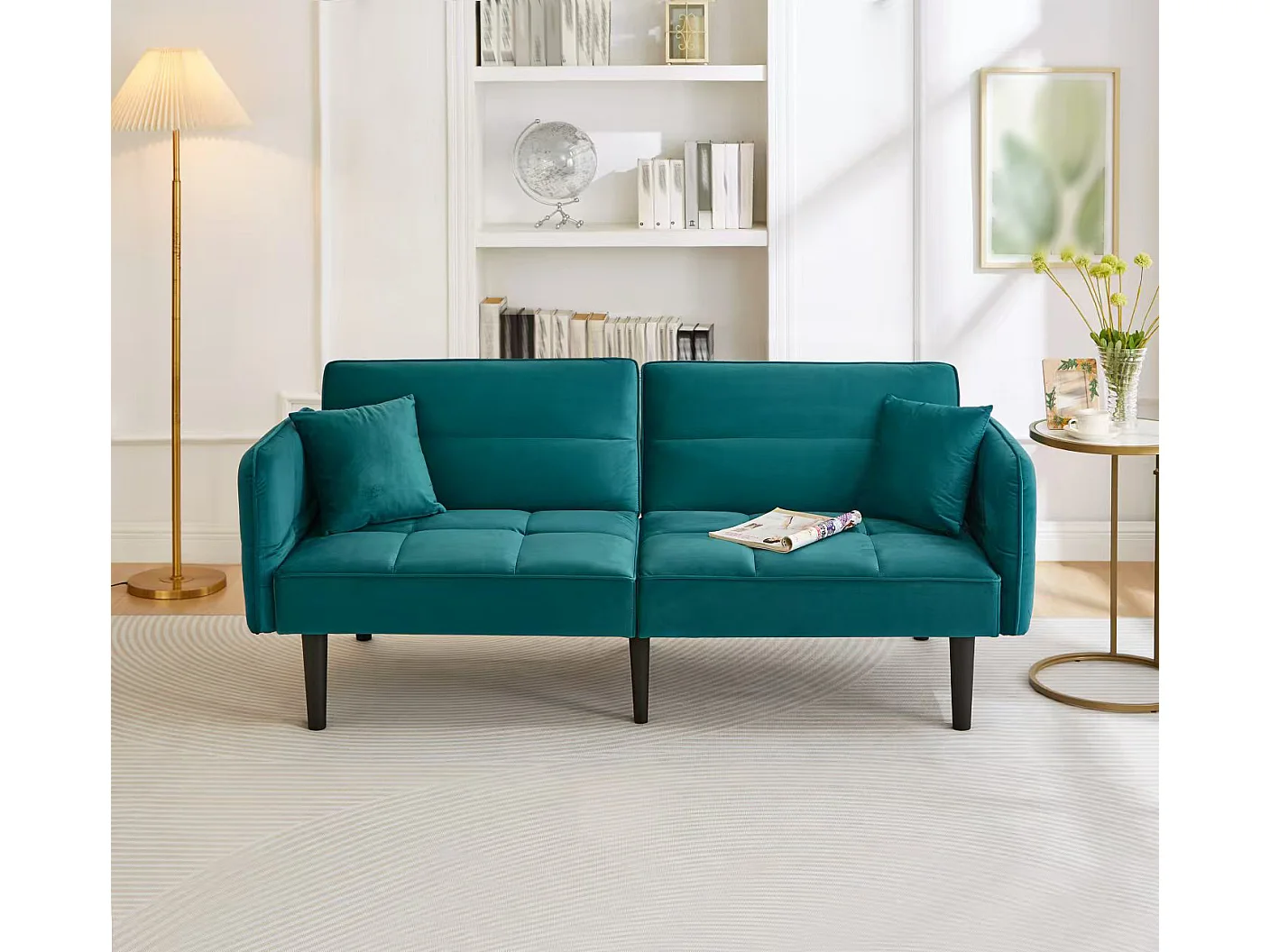 Canapé-lit réglable 2 en 1 – 176 x 78 x 76 cm - 2 places - avec accoudoirs rabattables - velours - vert