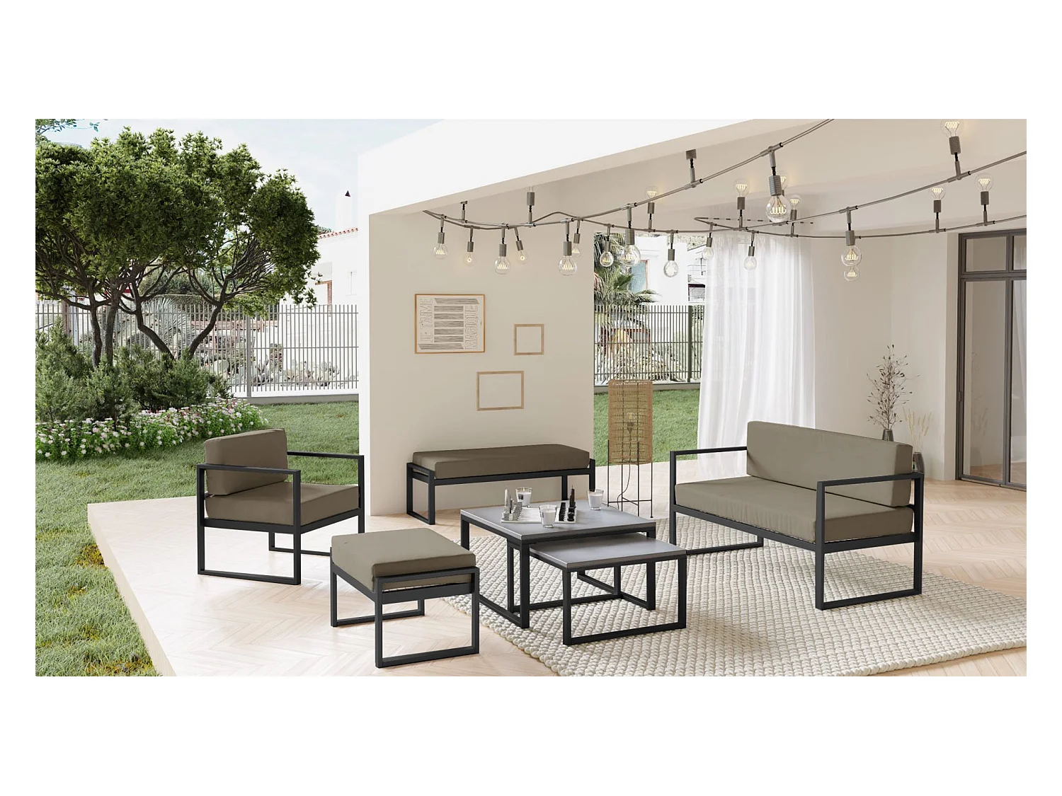 Gartenstuhl- mit wasserabweisendem Stoff - Hellbraun/Schwarz - DYWILLY