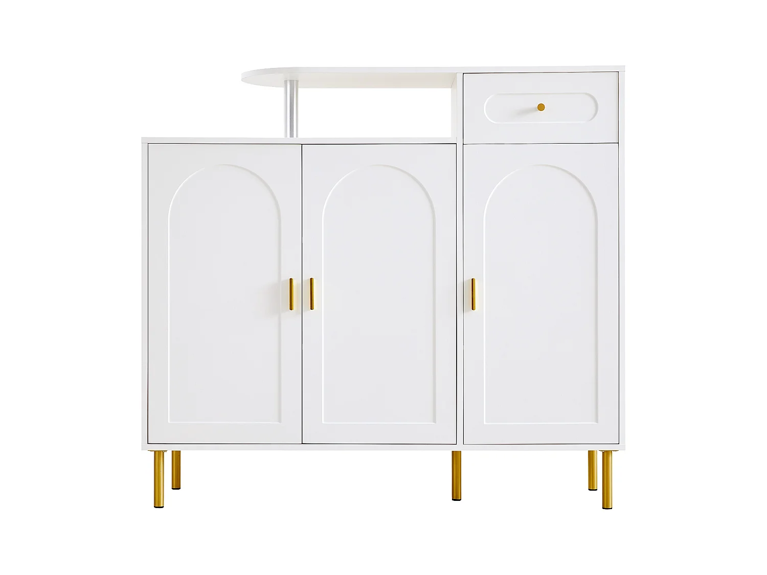 buffet bas - 120 x 35 x 92 cm - avec poignées en métal + 1 tiroir + 3 portes - aggloméré - blanc