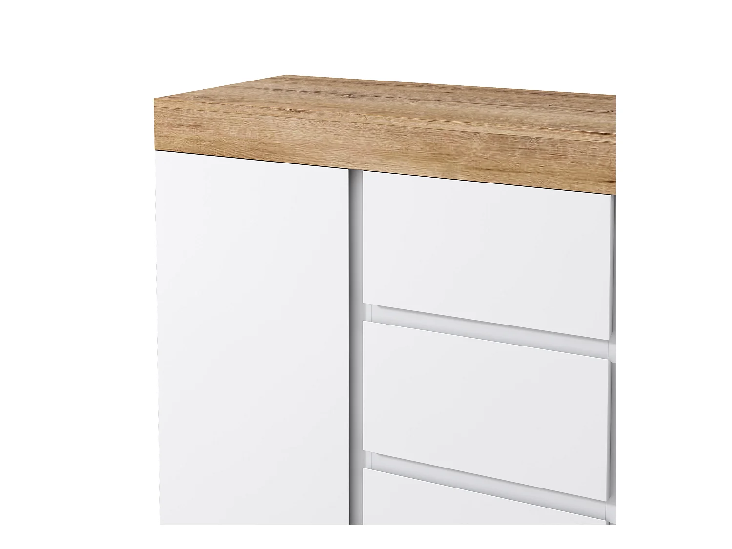 Niski kredens - 120,5 x 40,2 x 82,5 cm - z 3 szufladami + 2 drzwiami - do sypialni i salonu - płyta wiórowa E1 - biały