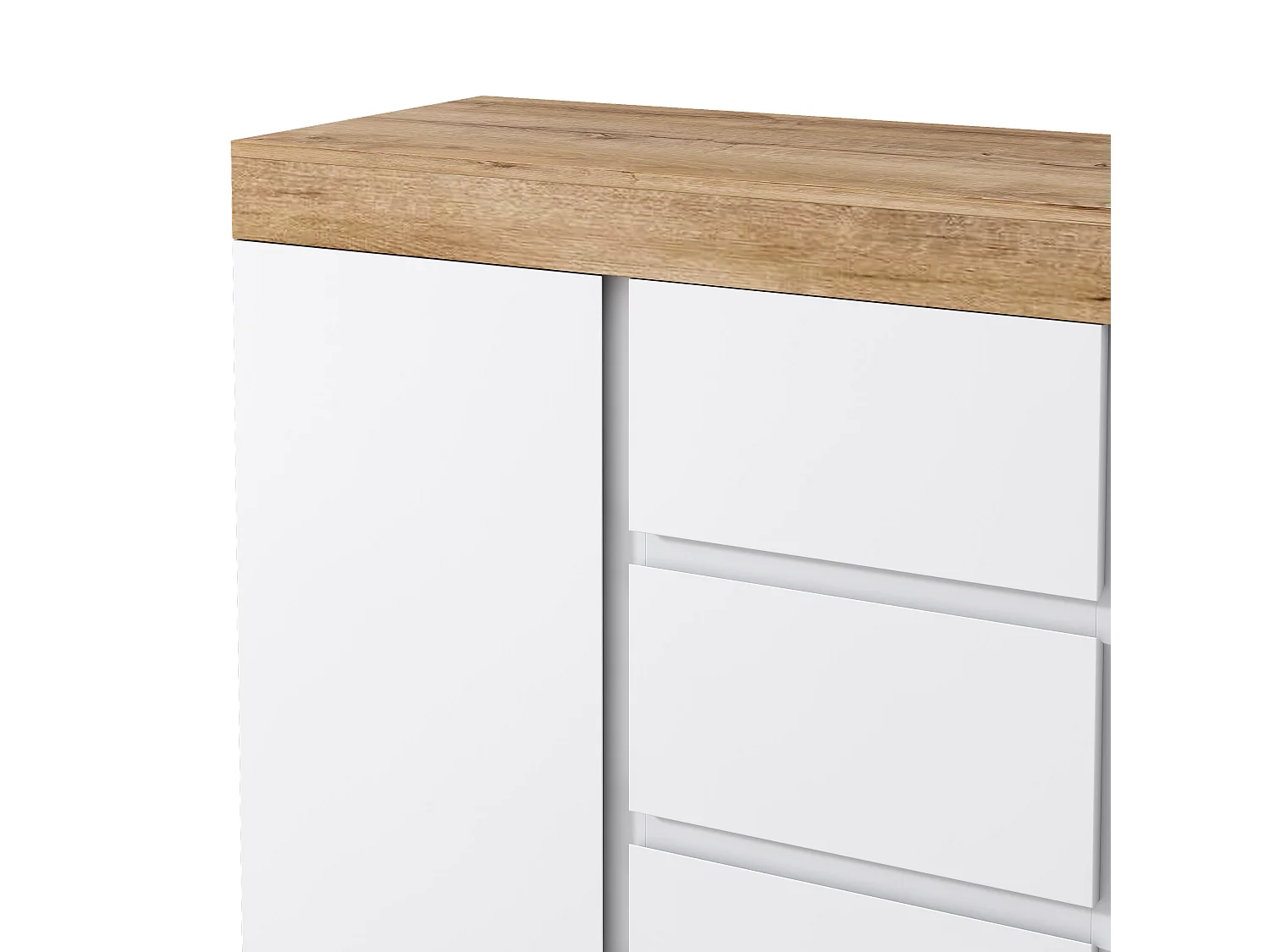 Credenza bassa - 120,5 x 40,2 x 82,5 cm - con 3 cassetti + 2 ante - per camera da letto e soggiorno - truciolato E1 - bianco